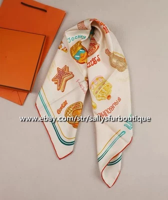 Sallys 18 Momme Twill Silk Wrap Scarf Ice Creams Print 2 Face Square Shawl 35" - Image 1 of 4