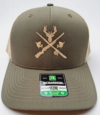 Deer Hunting Fishing Guns Richardson 112 Trucker Mesh Snapback Cap Hat Loden/Tan - Image 1 of 4