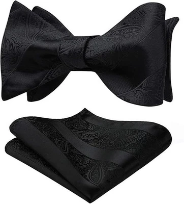 Corbatas de moño negras para hombre florales de cachemira para hombre formales tejidas de seda... Foto 1 de 4