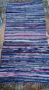 Handmade Chindi Rag Rug  Recycled Fabrics  Blue Mix , 24" x 54 "  - Picture 1 of 12