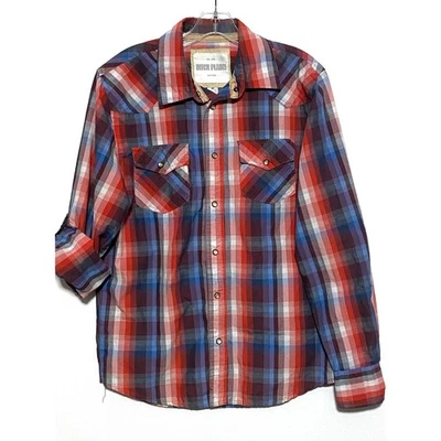 Ditch Plains Plaid Pearl Snap Button Shirt Men M Roll Tab Sleeve Country Western - Image 1 of 4