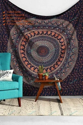 Dorm Decor Tapestry Indian Handmade Mandala Cotton Boho Bohemian Table Cover - image 1 of 3