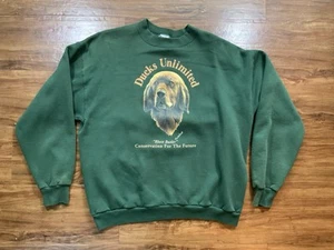 VTG Ducks Unlimited Sweatshirt Hunting USA Made Sz Large Crewneck Bird Dog Green - Picture 1 of 14