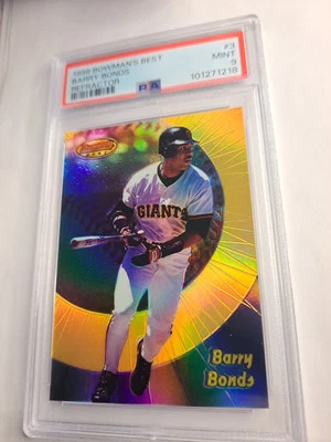 1998 Bowmans Best BARRY BONDS REFRACTOR PARALLEL GIANTS 48/400 #3 PSA 9 MINT - Image 1 of 3