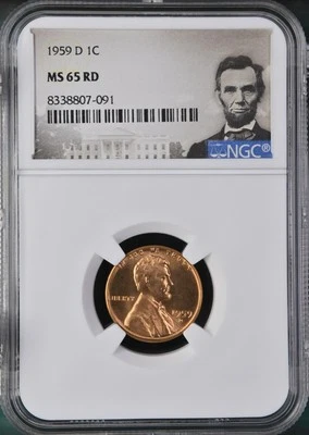 1959 D Lincoln Memorial 1¢ NGC MS 65 RD (Lincoln Portrait Label) - Image 1 of 2