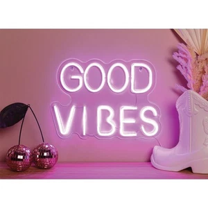 NEW Good Vibes Pink Neon Sign LED Light Hanging Home Bedroom Café Bar Decor 🩷💡 - Picture 1 of 5