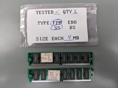 (2) 4MB FPM SIMMs, 72-pin RAM Memory Sticks (8MB Total) - Image 1 of 3