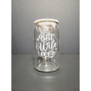 NIB Etched "Best Wife Ever" Glass Tumbler Hot Cold Drinks 2 Reusable Straws 16oz - Picture 1 of 6