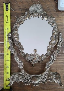 Vintage Estate Heritage Silver Plated Dresser Vanity Swing Mirror Cherubs 12.5" - Picture 1 of 4