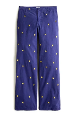 $148 Pantalones Chinos J.Crew Pierna Ancha Azul con Limones Bordados Amarillos Talla 24 0 XS Foto 1 de 4