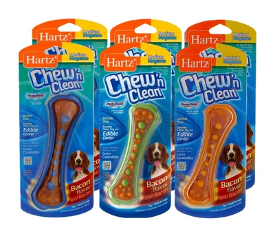 Hartz Chew N Clean Dental Dúo Juguete Masticable Perro, Mediano, Sabor Tocino Juego de 6 Foto 1 de 4