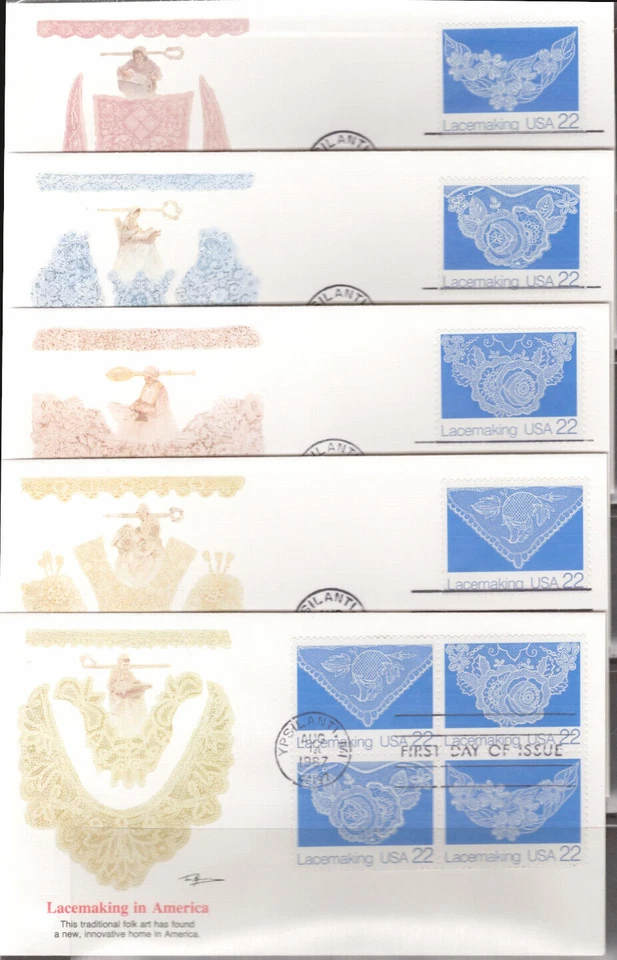 1987 Set of 5 FDC - Scott# 2351-54 - Lacemaking - Fleetwood Cachet - Image 1 of 1