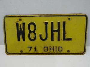 OHIO Vintage License Plate 1971 YELLOW Black Vanity Plate W8 JHL  RETRO - Picture 1 of 1