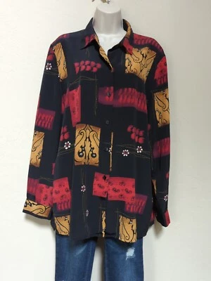 Vintage Leslie Fay Ladies Blouse Sz 18 Squares Long Sleeve Button Up Cuffs - Изображение 1 из 4