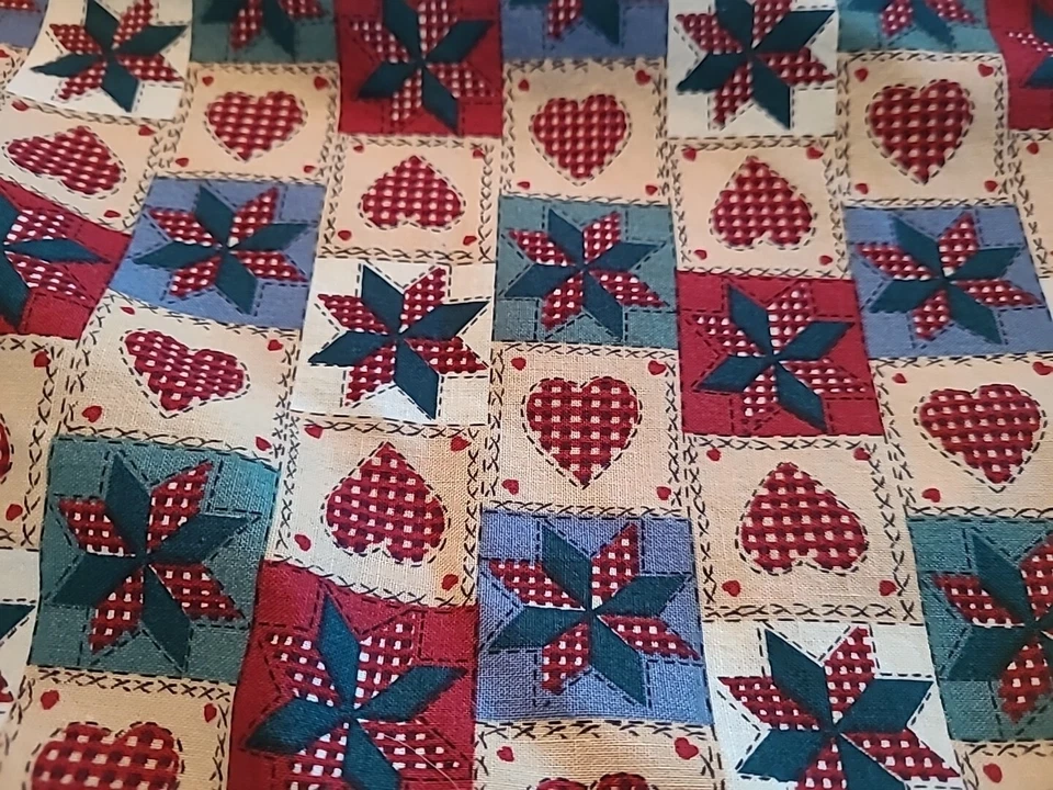 Vintage Hi-Fashion Fabrics Cotton Quilting Material Country 2 Yds Pinwheel Heart - Image 1 of 4
