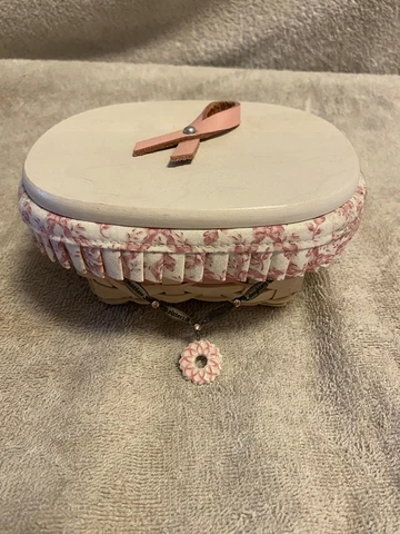 Longaberger 2008 Horizon Of Hope White Wash Pnk Basket Lid Fabric Liner & Tie On Cover