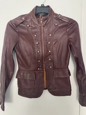 Used Women's Bebe Leather Military Style Jacket -Color: Chianti Size XS (defect) - Image 1 of 4