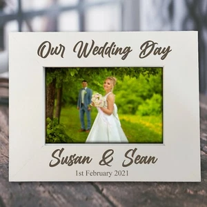 Personalised Engraved Wedding Gift White Photo Frame For Wedding Day Gifts - Picture 1 of 5