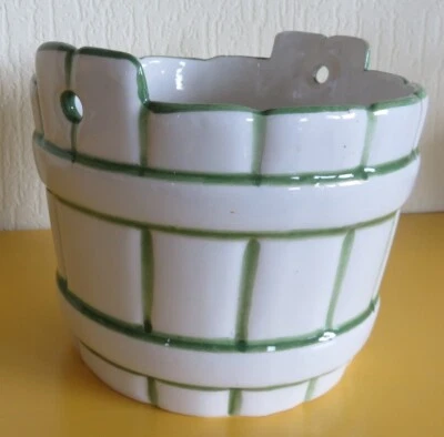 Keramik Blumentopf weiß-grün Waschfaß-Form InnenØ am Boden 11, Höhe 12 cm - Bild 1 von 4