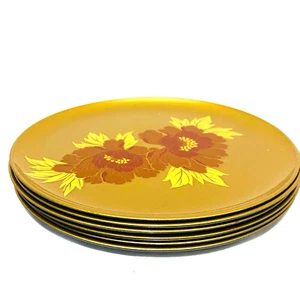 Otigiri Hand Crafted Lacquerware Snack Plates (6) Japan Gold & Orange Flowers - Picture 1 of 8