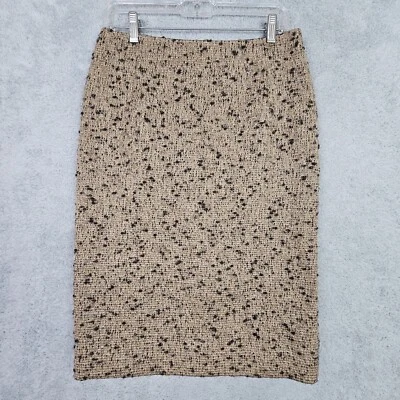 全新带标签 Lida Baday 女式铅笔裙 4 码棕色羊毛混纺粗花呢丝绸衬里 — 第 1/4 张图片