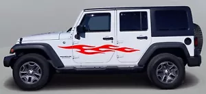 Jeep JK JL Flames 4 Door Side Graphic Pair of 2 Vinyl Decal (15 Colors) Oracal - Picture 1 of 5