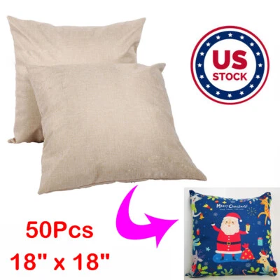 50Pcs Linen Sublimation Blank Pillow Case for Heat Press Transfer Cover 18"x18" - Image 1 of 4