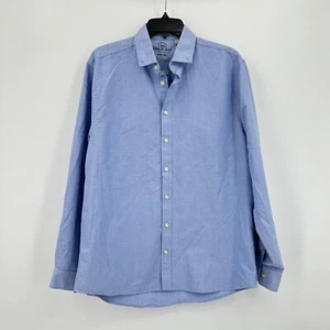 Om & Ah London Mens Large Blue Button Down Classic Fit Work Business Casual - Picture 1 of 8