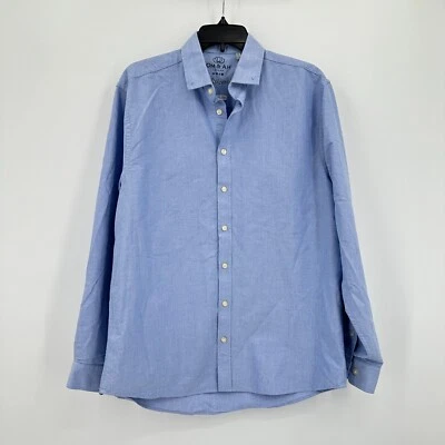 Om & Ah London Mens Large Blue Button Down Classic Fit Work Business Casual - Image 1 of 4