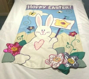 Easter Flag - Hoppy Easter with Bunny Rabbit 45 x 27, Great Condition - Picture 1 of 3