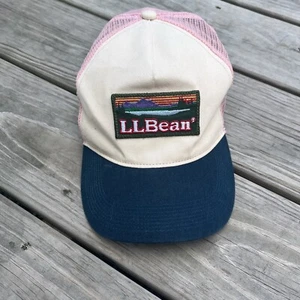 LL Bean Womens Trucker Hat Pink Mesh Snapback Embroidered Patch - Picture 1 of 8
