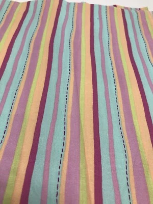 Pastel Stripe Fabric Spring Easter Pink Purple Green Black Cotton Quilt 22" x 45 - Image 1 of 3