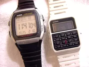 LOT OF 2 Vintage antique Space Age CASIO CALCULATOR + CHRONOGRAPH mens watch s - Picture 1 of 2