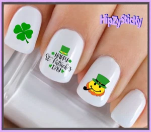 Nail Art P7504 St Patrick Leprechan Face Clover Waterslide Nail Decals Transfers - Picture 1 of 2