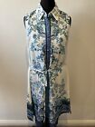 Lipsy Blue & White Paisley Floral Summer Shirt Tie Style Dress Ladies Size 10