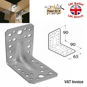 ANGLE BRACKET 2.5mm Galvanised Corner Brace Timber Mending 90x90mm Width:65mm - Picture 1 of 2