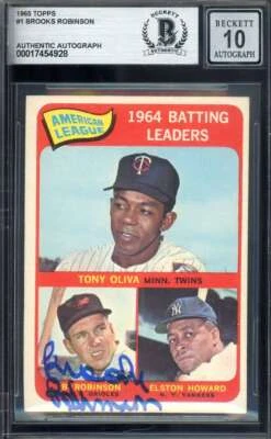 Brooks Robinson Gem Mint 10 Beckett BAS Signed 1965 Topps 1964 Leaders Autograph - Image 1 of 2