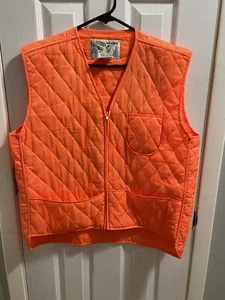 Vtg Duck Bay Hunting Vest Orange Quilted Nylon Zipper Front Pockets Size M - Picture 1 of 5