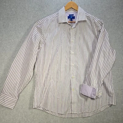 Camisa de vestir Egara para hombre L púrpura blanco a rayas cuello extendido sin hierro 100 % algodón Foto 1 de 4
