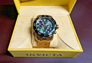 INVICTA Gold Pro Diver SCUBA Model 80072 - Men's Japan Quartz Watch Green Dial - Picture 1 of 23