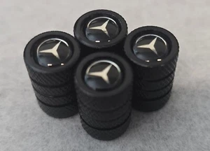 4 Valve Stem Covers Black Tri-Band Fits Mercedes - Picture 1 of 6
