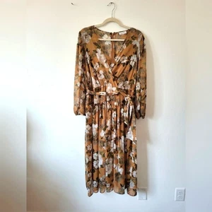 Calvin Klein Floral Dress Brown Sheer Cottagecore Fairy Ethereal Feminine 12 - Picture 1 of 9
