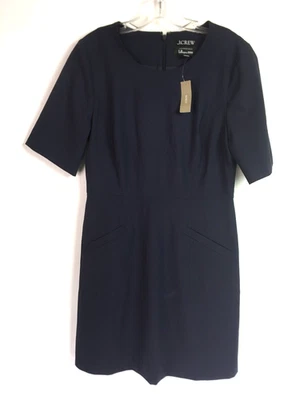 J Crew Womens 10 Navy Italian Stretch Wool Blend Dress Short Slv Mini Shift NEW - Image 1 of 4