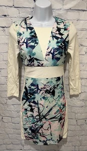 Bebe cream and multicolor fantasy floral Bodycon longsleeve dress size XS - Picture 1 of 9
