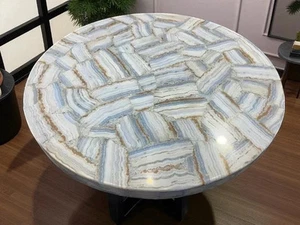 Mesa de centro gris ágata - Forma redonda hecha a mano muebles de piedra decoración de sala de estar - Imagen 1 de 11