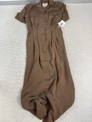 Vestido Orvis Mujer 12 Marrón Seda Manga Corta Botón Delantero Midi Ropa de Trabajo Bolsillos Foto 1 de 4