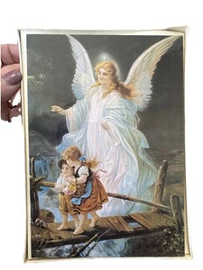 Vintage 8 Schutzengel mit Kinder Notizkarte 5 x 7 Galerie Grafik Noel MO - Bild 1 von 4
