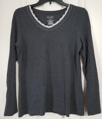 Camisa Sonoma Waffle Mujer L Gris Algodón Cuello en V Manga Larga Salón Dormir Foto 1 de 4