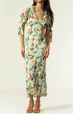 Anthropologie Short Sleeve V-neck Slip Midi Dress LARGE Romantic Floral $158 - Image 1 of 4