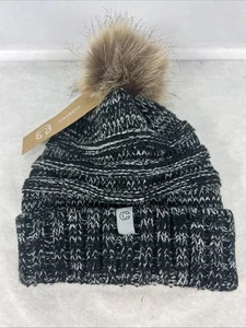 Chaos Beanie Youth 7-14 Years Knit Warm Winter Hat Black Grey Pom Pom - Picture 1 of 4